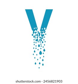 The letter V dissolves into droplets. Drops of liquid fall out as precipitation. Destruction effect. Dispersion.