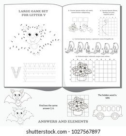 Letter V. Dot to dot educational game for kids.