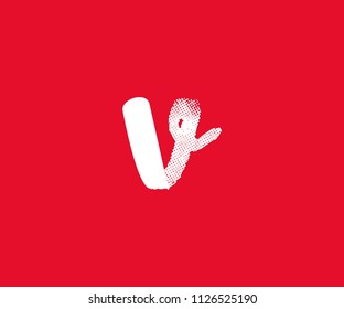 Letter V Dots Brush Grunge Logo