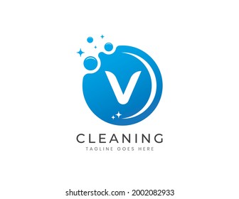 Letter V with Dots and Bubbles. Cleaning Logo Design Template
