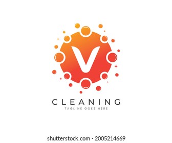 Letter V with Dots and Bubbles. Cleaning Logo Design Template


