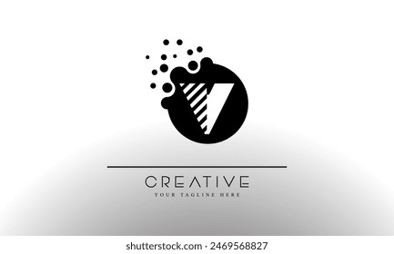 Logo de V Dots. Vector de diseño de letra V con puntos.