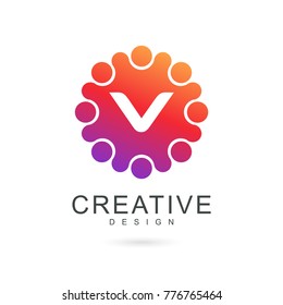 Letter V dots logo. Smooth color gradient logo icon with dots. Creative dots logo. Technology logo design.