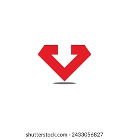 letter v down arrow negative space logo vector 