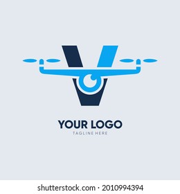 Letter V Drone Logo Design Vector Icon Graphic Emblem Illustration 