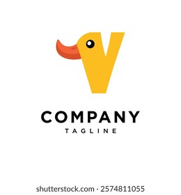 Letter V Duck Cute Logo Icon Vector