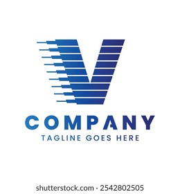 Letter V Dynamic Technology Logo, symbolizing innovation, speed, and advancement