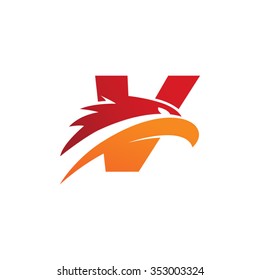 letter V eagle head red orange logo