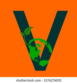 
letter v earth and leaf logo templates