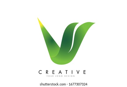 Letter V with eco leaf concept design vector illustration.