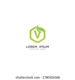 Letter V eco leaf logo icon design template elements