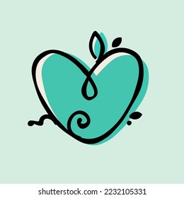 Letter V eco-friendly logo. Hand-drawn style with rough marker and paint shift effect. Vector cartoon typeface for zero waste art, nature protection company, spring posters, vegan food packaging, etc.
