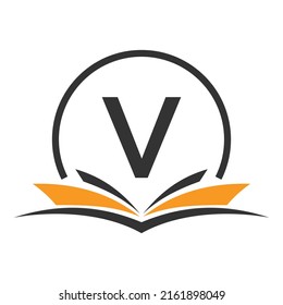 Letter V Education Logo Book Concept. Training Career Sign, University, Academy Graduation Logo Template Design