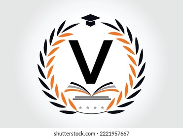 Letter V With Education Logo Book Concept. Training Career Sign, University, Academy Graduation Logo Template Vector Design.
