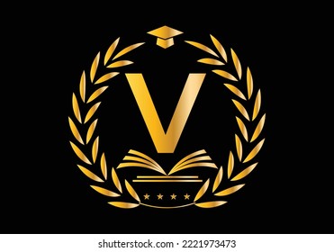 Letter V With Education Logo Book Concept. Training Career Sign, University, Academy Graduation Logo Template Vector Design.
