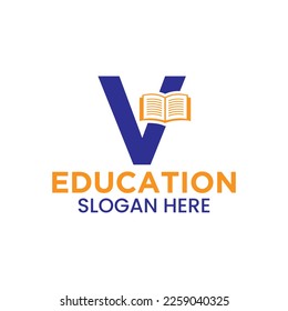 Letter V Education Logo Concept With Open Book Icon Template