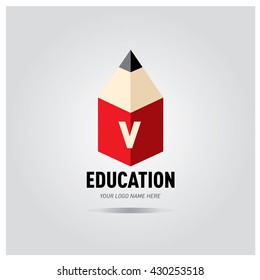 Letter V Education logo concept with pencil and book icon. Logo design template for education purposes