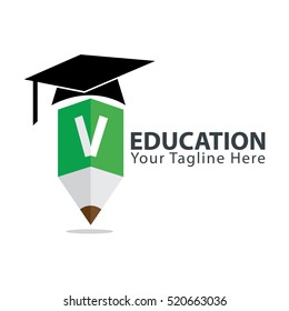 Letter V Education logo concept with pencil and book icon. Design template for education purposes
