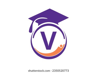 Letter V Education Logo Initial Graduation Cap Concept. Graduation logo with letter vector Template
