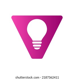 Letter V Electric Logo Combine With Electric Bulb Icon Vector Template. Light Bulb Logotype Sign Symbol