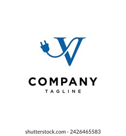 Letra V Enchufe eléctrico logo icono vector template.eps
