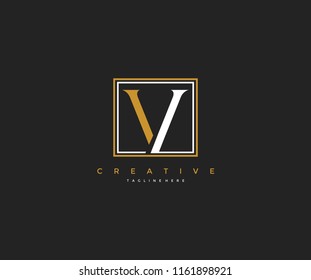 letter V elegant line square frame hipster logo design