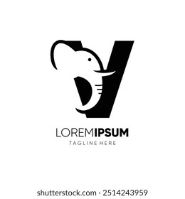 Letra V Elefante Logo Design Vetor Ícone Gráfico Emblema Ilustração Símbolo