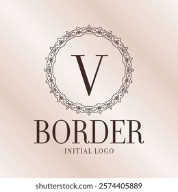 letter V ethnic border initial logo with soft gradient background