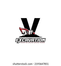 Letter V excavator logo concept template vector.