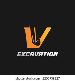 Letter V excavator logo concept template vector.