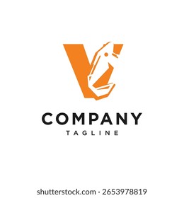 Letter V Excavator Logo Icon Vector