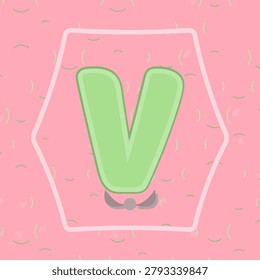 LETTER V expressive character artwork enhanced by skyward crest emblem and mosaic arc tiles pattern