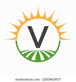 Letter V Farming and Agriculture Logo Design Vector Template