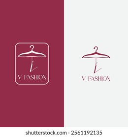 Letter V fashion logo, Hanging letter V vector Icon, boutique logo design. Initial capital V letter hanger icon
