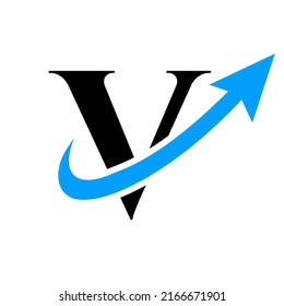 Letter V Financial Logo. Marketing And Financial Business Logo. V Financial Logo Template with Marketing Growth Arrow