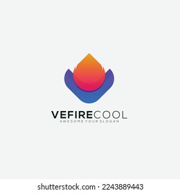letter v with fire design logo vector illustration