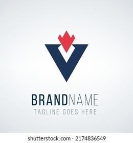 Letter V with fire or flame geometrical Logo design template. Torch Logo. Corporate style. Stock vector illustration isolated on white background.