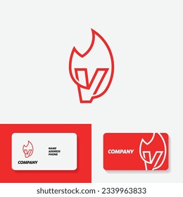 Letter V - Fire flame linear icon. Business, finance, web design.