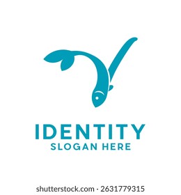 letra V Design do logotipo do peixe, logotipo exclusivo criativo para sua empresa