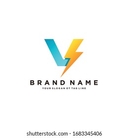 Letter V Flash Electrical Logo design vector template