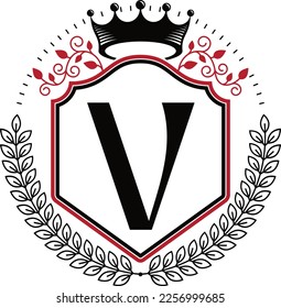 Letter V with floral shield