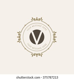 The letter V. Flourishes calligraphic monogram emblem template. Luxury elegant frame ornament line logo design vector illustration. Example designs for Cafe, Hotel, Heraldic, Restaurant, Boutique