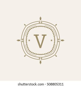 The letter V. Flourishes calligraphic monogram emblem template.