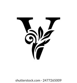 letter V flower alphabet. Beautiful capital letters 