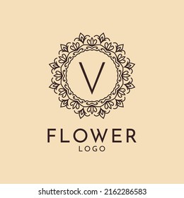 letter V flower circle decoration for spa, salon, hotel, florist, feminine brand