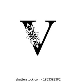 letter V. flower  letters. Vintage ornament initial Alphabet. Logo vector 
