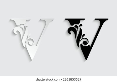 letter V. flower  letters. Vintage ornament initial Alphabet. Logo vector 
