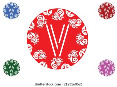 Letter v with flower logo and icon graphic design template