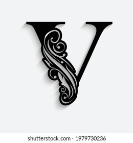 Blumenschmuck des Buchstaben V. Vektorlogo. Monogramm-Alphabet. Schöne Blumenschrift
