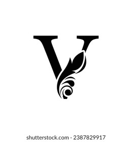 letter V flower  ornament. Vector logo. Monogram alphabet. Beautiful floral capital letters
